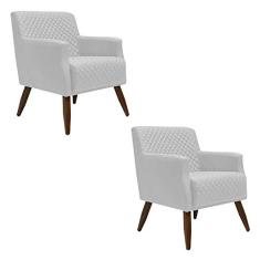 Kit 2 Poltronas Decorativa Nagoya Pés Madeira Corano Branco - Gran Belo Decor