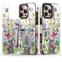 Goodon Capa carteira para iPhone 16 Pro - Capa flip de couro com design floral moderno, 3 compartimentos para cartão e função de suporte, capa protetora elegante para mulheres e meninas - Flores