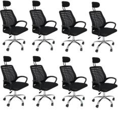 Kit 8 Cadeiras Office Presidente com Encosto e Rodízios Cádis Preto