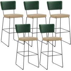 Kit 05 Banquetas Altas Sala Jantar Fixa Allana L02 Facto Verde Musgo L