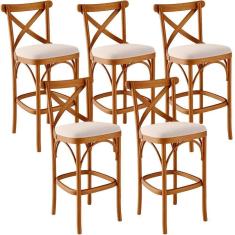 Kit 05 Banquetas Altas Cozinha Bancada Bar Sala De Jantar Estofada ávila L02 Suede Bege - Lyam