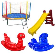 Cama Elástica Pula Pula 2,30m Resistente + Escorregador Médio Premium 