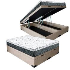 Cama Box Baú Casal Bipartido Colchão Mola Bonnel Prime Coil Detroit + 