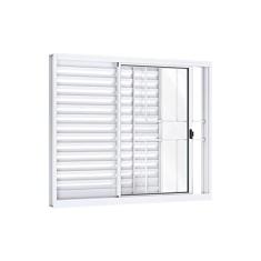 Janela Veneziana de Correr Lateral 3 Folhas com Grade Riobras Alumínio 100cmx120cm Branco