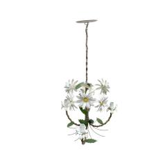 Lustre Artesanal com Flores para Varanda de Ferro Rustico 03 Bocas