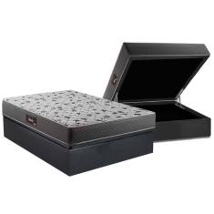 Cama Box Baú Casal: Colchão Espuma Herval D28/EP Anatômico Black + Base CRC Suede Gray(138x188)