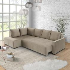 Sofá Andros Chaise e 3 Lugares Estofama, Bege