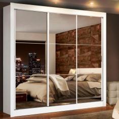 Guarda Roupa Lyon Plus Portas Correr Espelho Branco Madesa