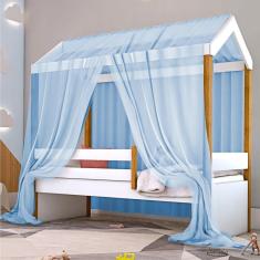 Cama Montessori Exclusiv Solteiro Com Colchão E Voal Azul