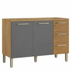 Balcão Kits Paraná Ametista 2 Portas 3 Gavetas 120 cm - Freijo Ripado/Griss