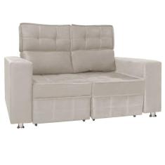 Sofá Retrátil E Reclinável 2 Lugares Londres 1.60cm Com Molas Veludo Speciale Home Bege Marfim