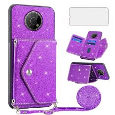 Asuwish Capa de telefone para Nokia G300 5G N1374DL capa carteira com protetor de tela de vidro temperado e alça transversal cordão Bling Glitter suporte para cartão de crédito celular NokiaG300 G 300