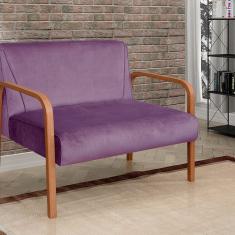 Namoradeira Anita Sofá 2 Lugares Moderna Braço Madeira Veludo Roxo 380