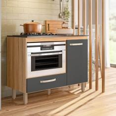 Balcão para Cooktop 1 Porta 1 Gaveta Fit freijo/chumbo