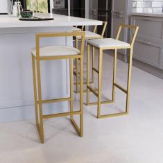 Jogo 3 Banqueta Alta Balcão Bistrô Dourada Confort Industrial Premium 