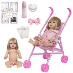 Boneca Reborn Recém Nascida 46cm Com Carrinho Vários Itens - Cegonha R