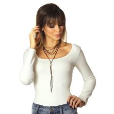 Blusa Feminina Manga Longa Palha Decote Redondo