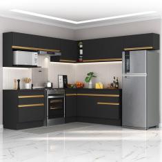 Cozinha Completa de Canto com Rodapé Veneza Multimóveis MP2106 com Armário e Balcão Preta