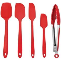 Jogo de Espátula e Pegador em Silicone 05 peças - Unyhome, Vermelho