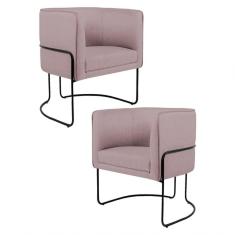 Kit 2 Poltronas Decorativas Base Aço Betina B-305 Veludo Rosê - Domi