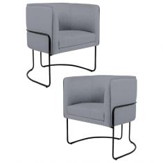 Kit 2 Poltronas Decorativas Base Aço Betina C-416 Linho Cinza Escuro - Domi