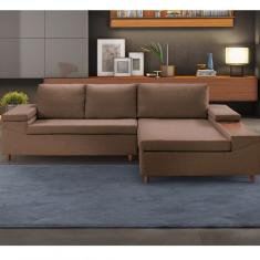 Sofá 3 Lugares Com Chaise E Entrada Usb Clássico Estofart Marrom