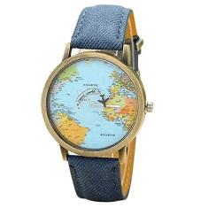 Relógio Pulso Mapa Mundi Viagem Aviãozinho Junqiao (Azul)