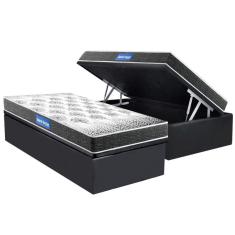 Conjunto Box Baú Solteiro Colchão Espuma Probel D20 Guarda Costas Resistente Black + Base Crc Suede Gray(88x188)