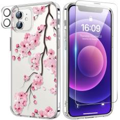 bicol Capa para iPhone 11 com protetor de tela e protetor de lente de câmera - Design floral de flores elegantes para mulheres e meninas - Capa de telefone transparente de acrílico à prova de choque