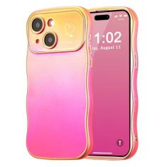 ZTOFERA Capa para iPhone 14 Plus de 6,7 polegadas, linda capa ondulada encaracolada com estampa de coração de amor, borda de revestimento iridescente com proteção total da câmera, capa de telefone à