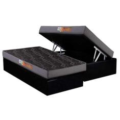Cama Box Baú Solteiro: Colchão Espuma Polar D23 Pérola + Base CRC Suede Black(88x188)