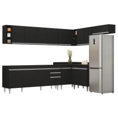 Armário De Cozinha Modulado De Canto 8 Peças Cp25 Balcão Sem Tampo Preto - Lumil