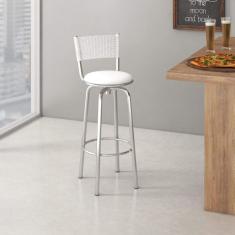 Banqueta Giratória com Encosto Noruega 99cm Compoarte Cromado/branco