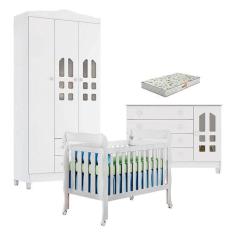 Quarto De Bebê New Selena 3 Portas Com Berço Lila E Cômoda Gran Selena Branco Brilho E Colchão Gazin – Carolina Móveis
