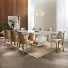 Conjunto Sala de Jantar Mesa Madeira Maciça Sarah e 8 Cadeiras Roma Mo