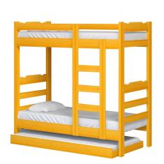 Cama Beliche Madeira Maciça Alta Com Auxiliar Solteiro Life Cerejeira Nemargi