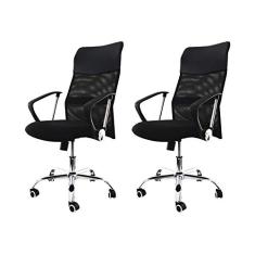 Kit 2 Cadeiras De Escritório Presidente Cairo Com Regulagem Tela Mesh Preta