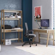 Conjunto Escritório Home Office Primazzia 02 Peças Escrivaninhas com Estante Carvalho Mel/Off White