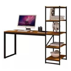 Mesa Escritório Home Office Fit com Prateleira Prática Preto Com Canel