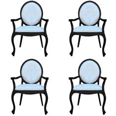 Kit 04 Poltronas Decorativas Sala de Estar Base Madeira Maciça Adrie Sarja Bege/preto Fosco Gran Belo