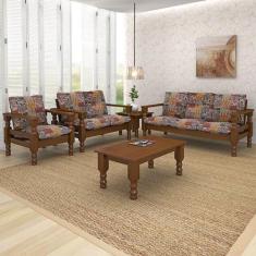 Conjunto De Sofá De Madeira Maciça Com 3 E 2 E 1 Lugares Belini