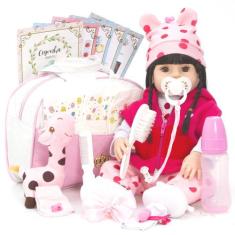 Boneca Realista Recem Nascida Morena Girafinha 52cm Enxoval - Cegonha 