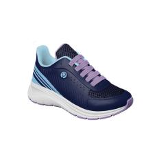 Tênis Infantil Feminino Ortopé Flex Run Cadarço Elástico Azul Marinho e Lilás