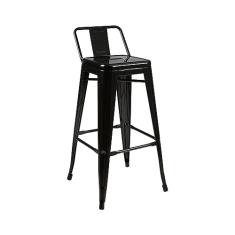 Banqueta Alta com Encosto Industrial em Aço Berlim Fratini Preto