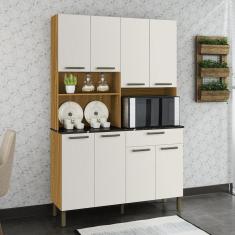 Cozinha Compacta com 8 Portas 1 Gaveta e Espaço para Micro-ondas 100% Mdf San Marino Espresso Móveis Amêndoa/Off White