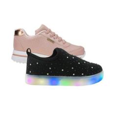Tenis Led Infantil de Menina - KIT 2 PARES Tam 24 ao 34-Feminino