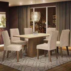 Conjunto Sala de Jantar Madesa Luciana Mesa Tampo de Madeira com 6 Cad