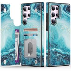 Goodon Capa carteira para Samsung Galaxy S23 Ultra - Capa flip de couro com design floral moderno, 3 compartimentos para cartão e função de suporte, capa protetora de telefone para mulheres e meninas