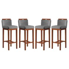 Kit 4 Banquetas Alta Estofadas para Bancada 38x102 Cm Líbia Madeira Ma
