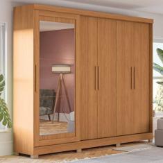 Guarda Roupa Casal 245cm 5 portas 4 gavetas com espelho e pés CB01N564